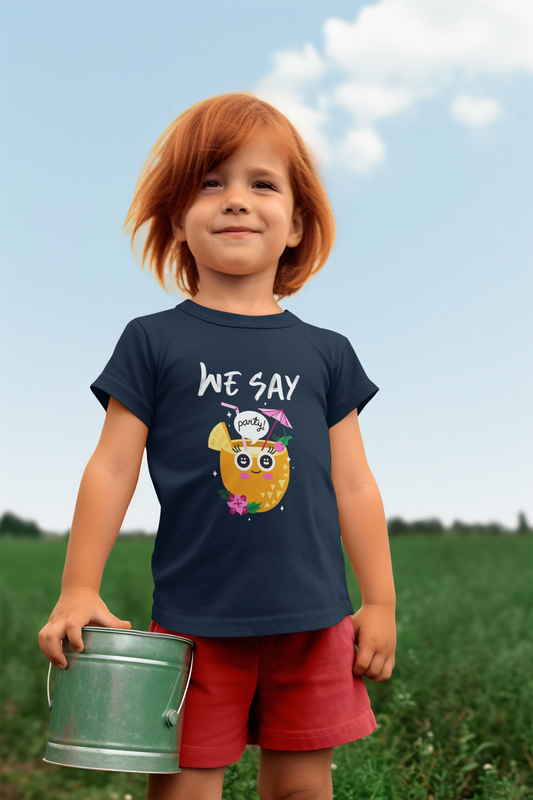 We say party Printed navy blue Kids T-shirts