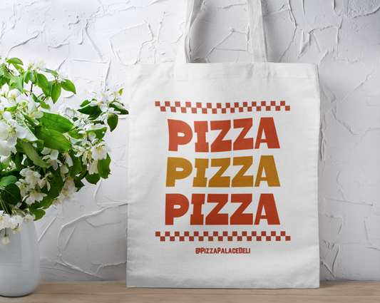 Pizza Pizza Pizza Printed White Tote Bag