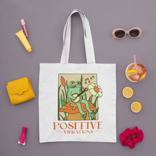 Passitive Vibrations Printed White Tote Bag