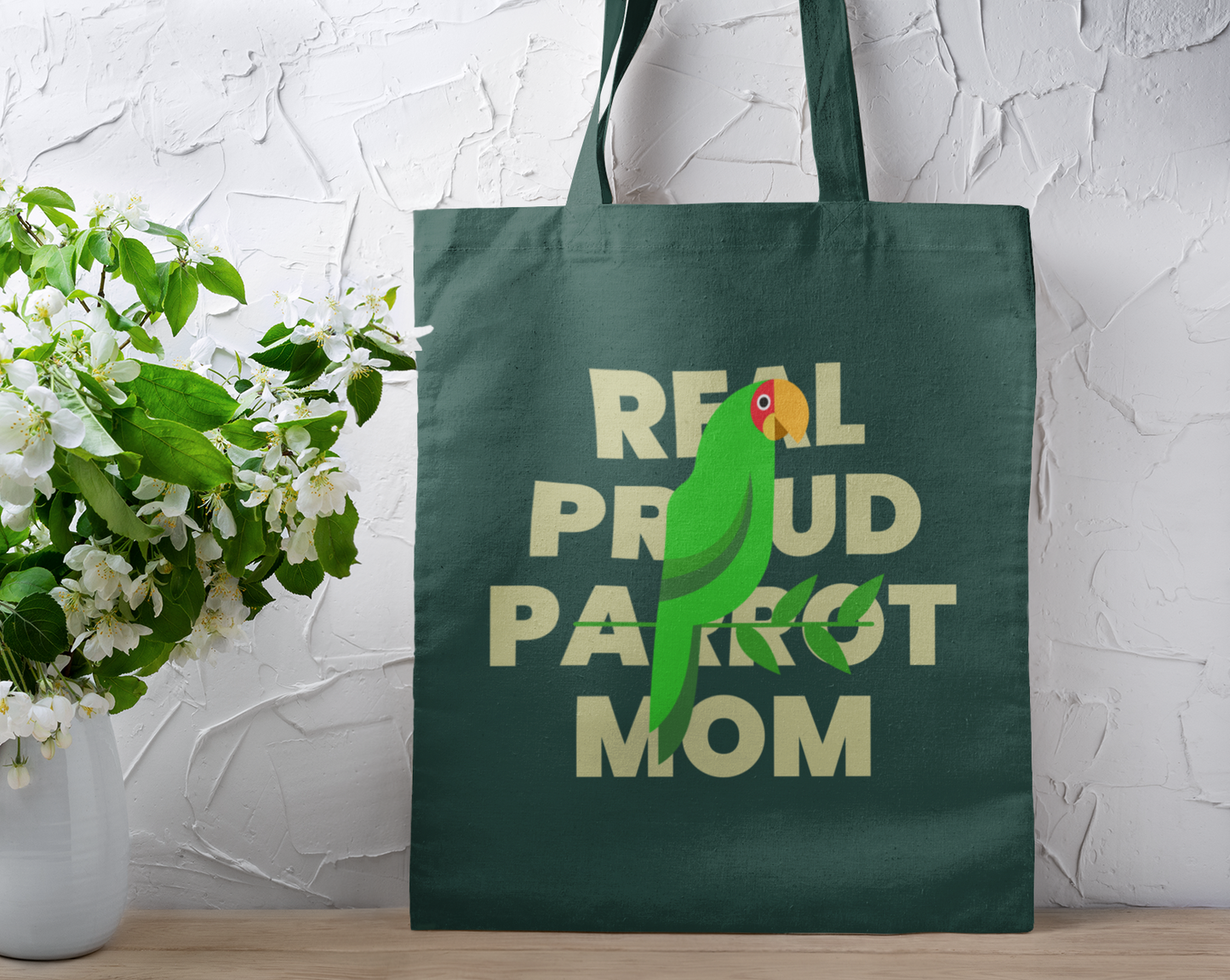 Real Proud Parrot Mom Printed Green Tote Bag