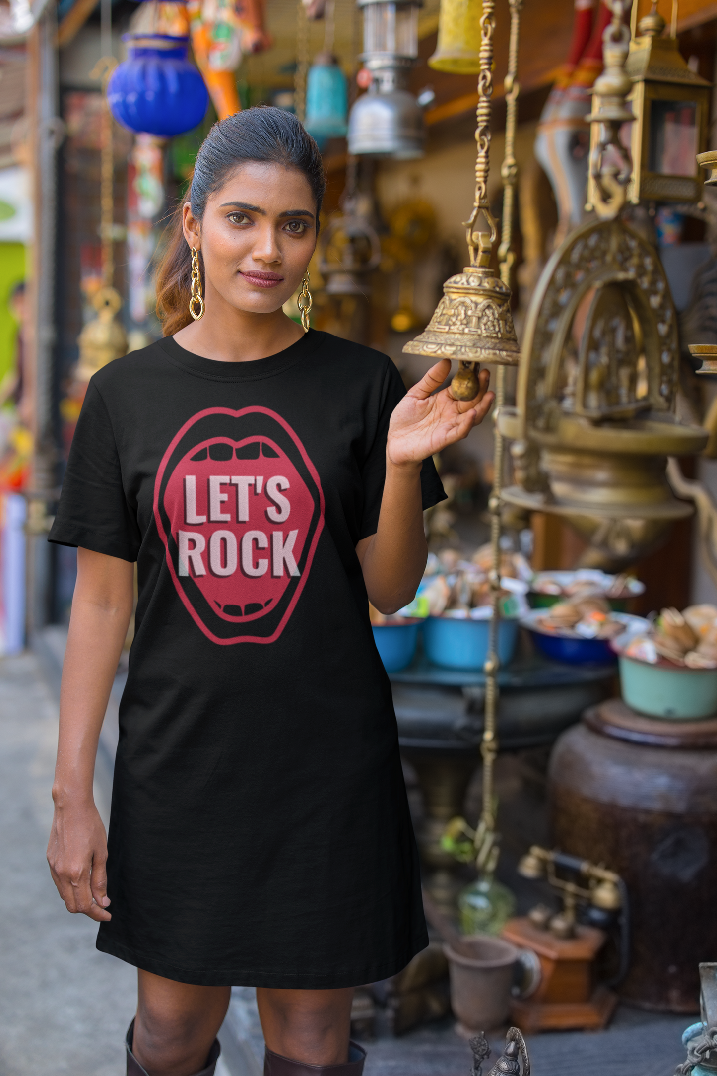 Let's rock Printed black T-shirt Dress