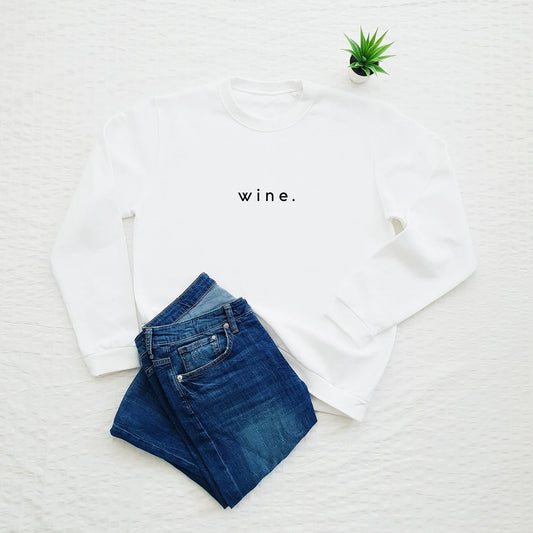 Wine Printed Unisex White Sweatshirt