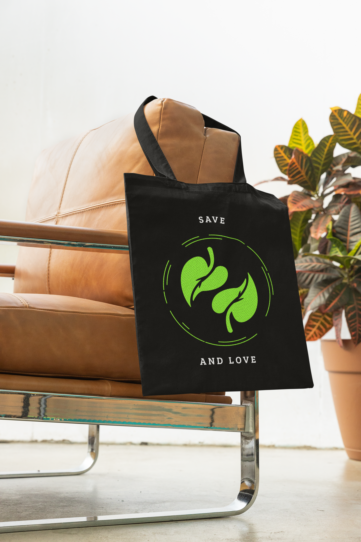 Save and Love Printed Black Tote Bag