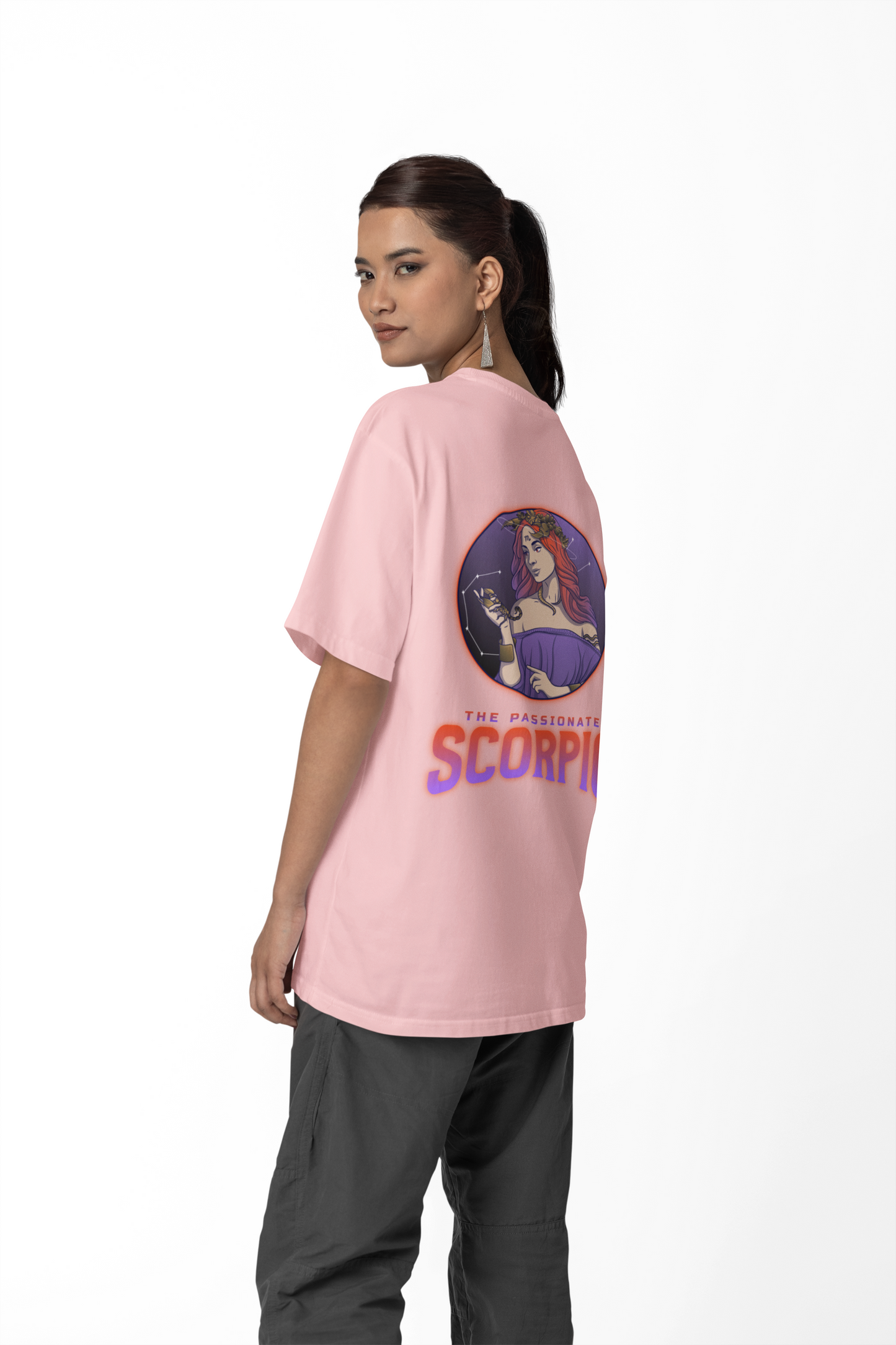 Scorpio Oversized Light Pink Front and Back Printed T-shirt Unisex