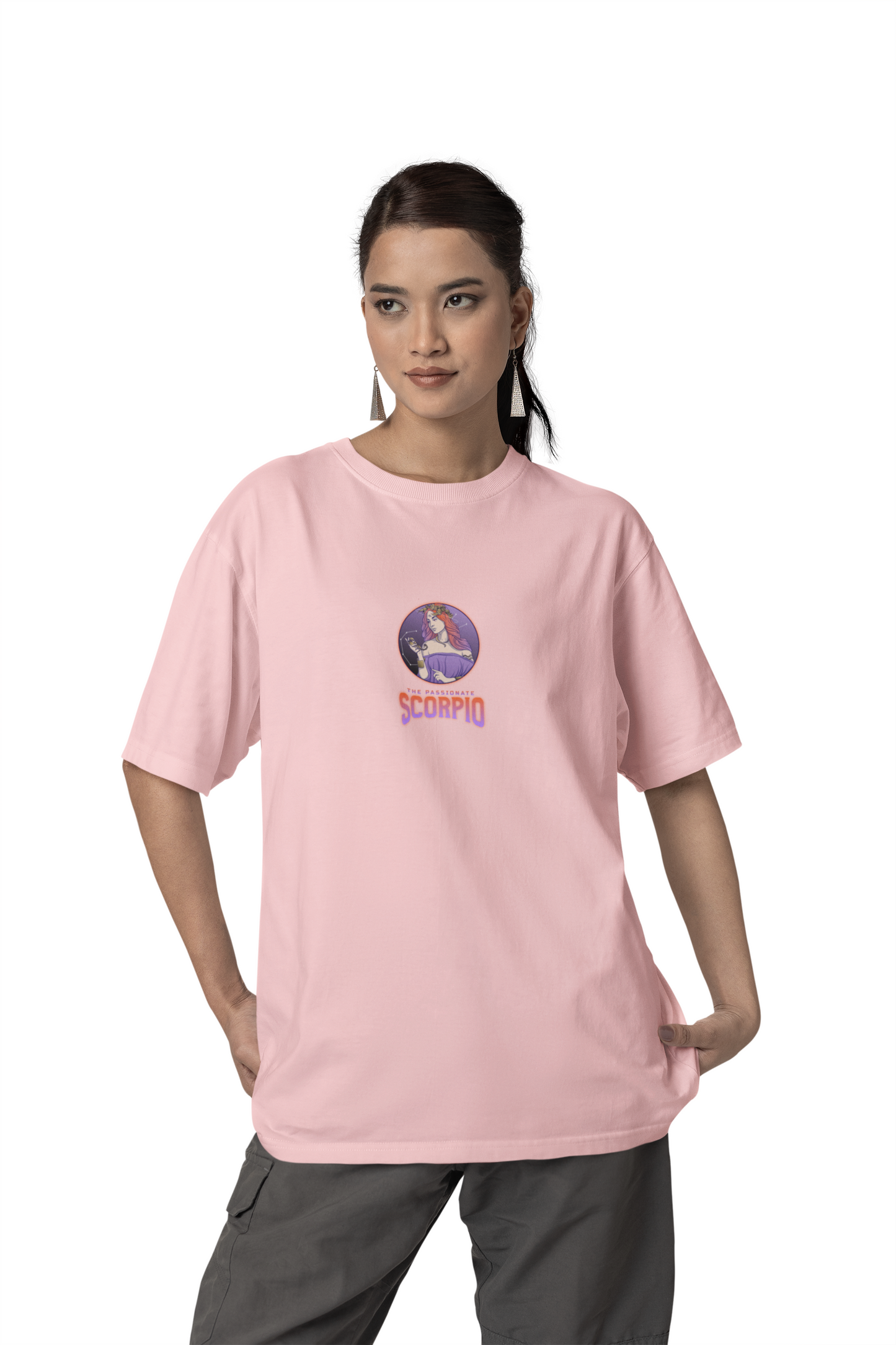 Scorpio Oversized Light Pink Front and Back Printed T-shirt Unisex