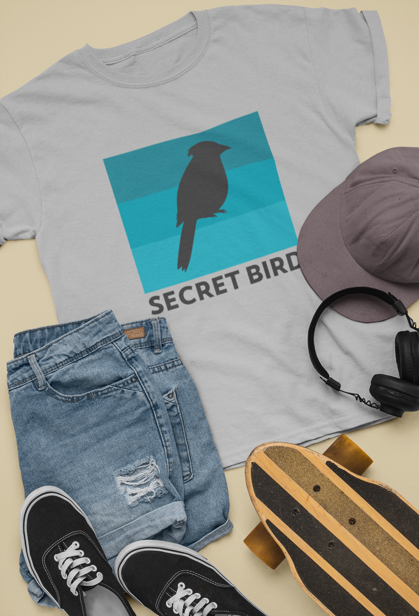 Secret Bird Printed Gray Melange Unisex T-Shirt