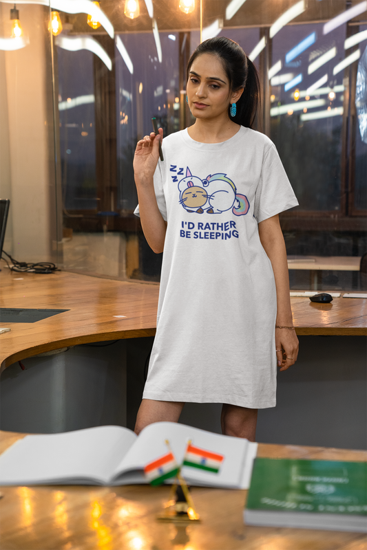 I'd rather be sleeping Printed white T-shirt Dress