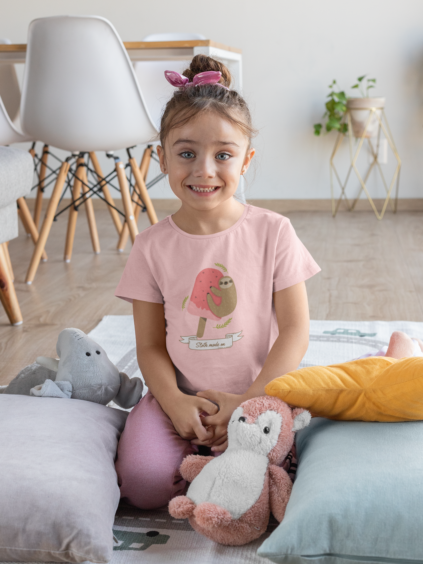 Sloth Mode On Printed Light Pink Kids T-shirts