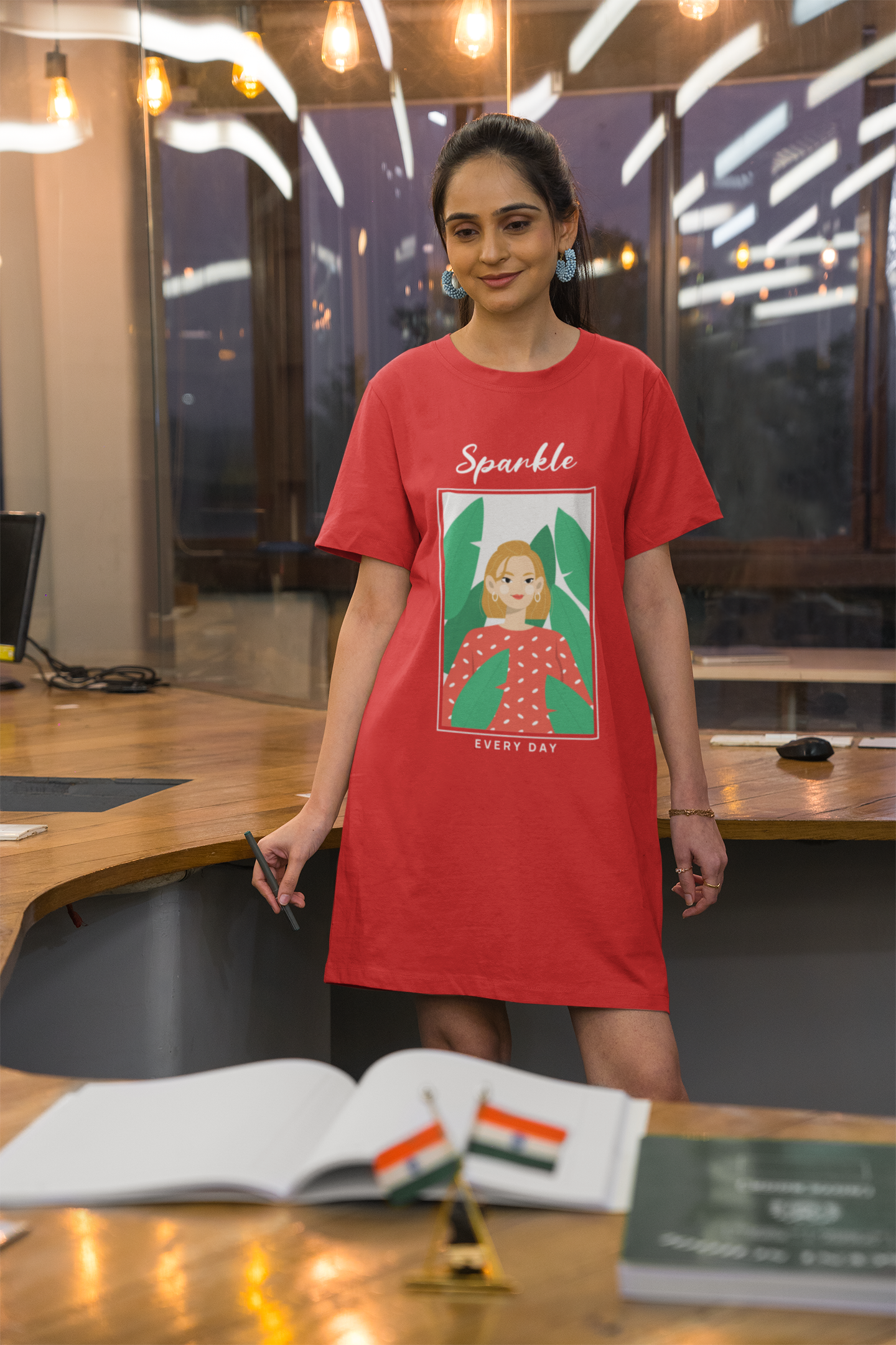 Sparkel Everyday Printed Red T-shirt Dress