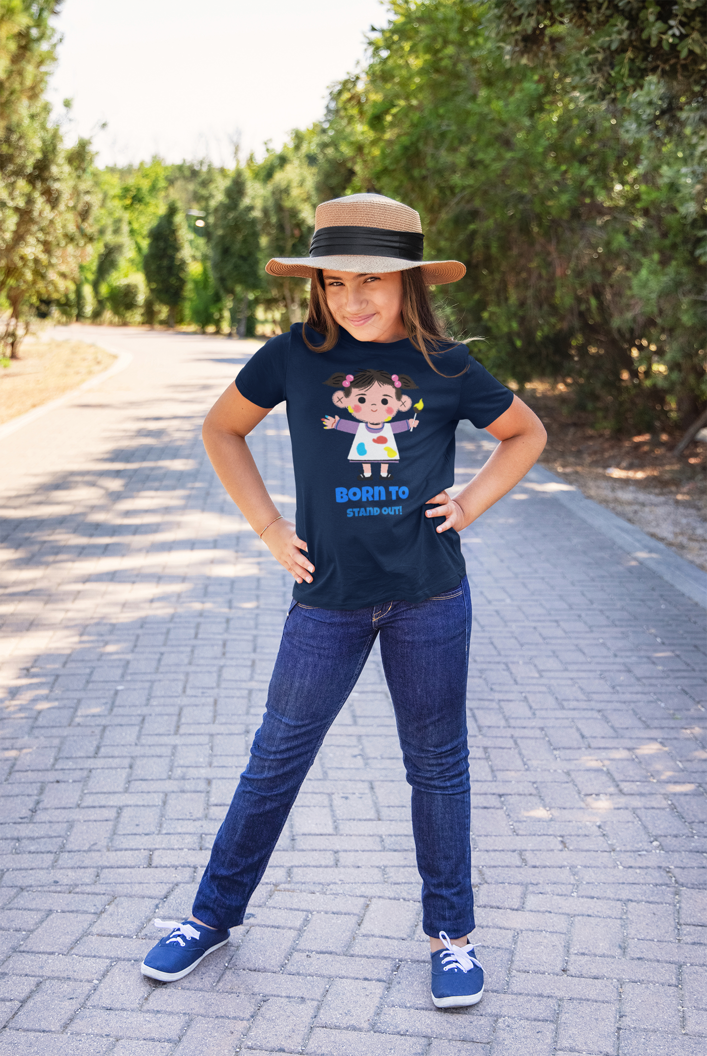 born to stand out! Printed navy blue Kids T-shirts