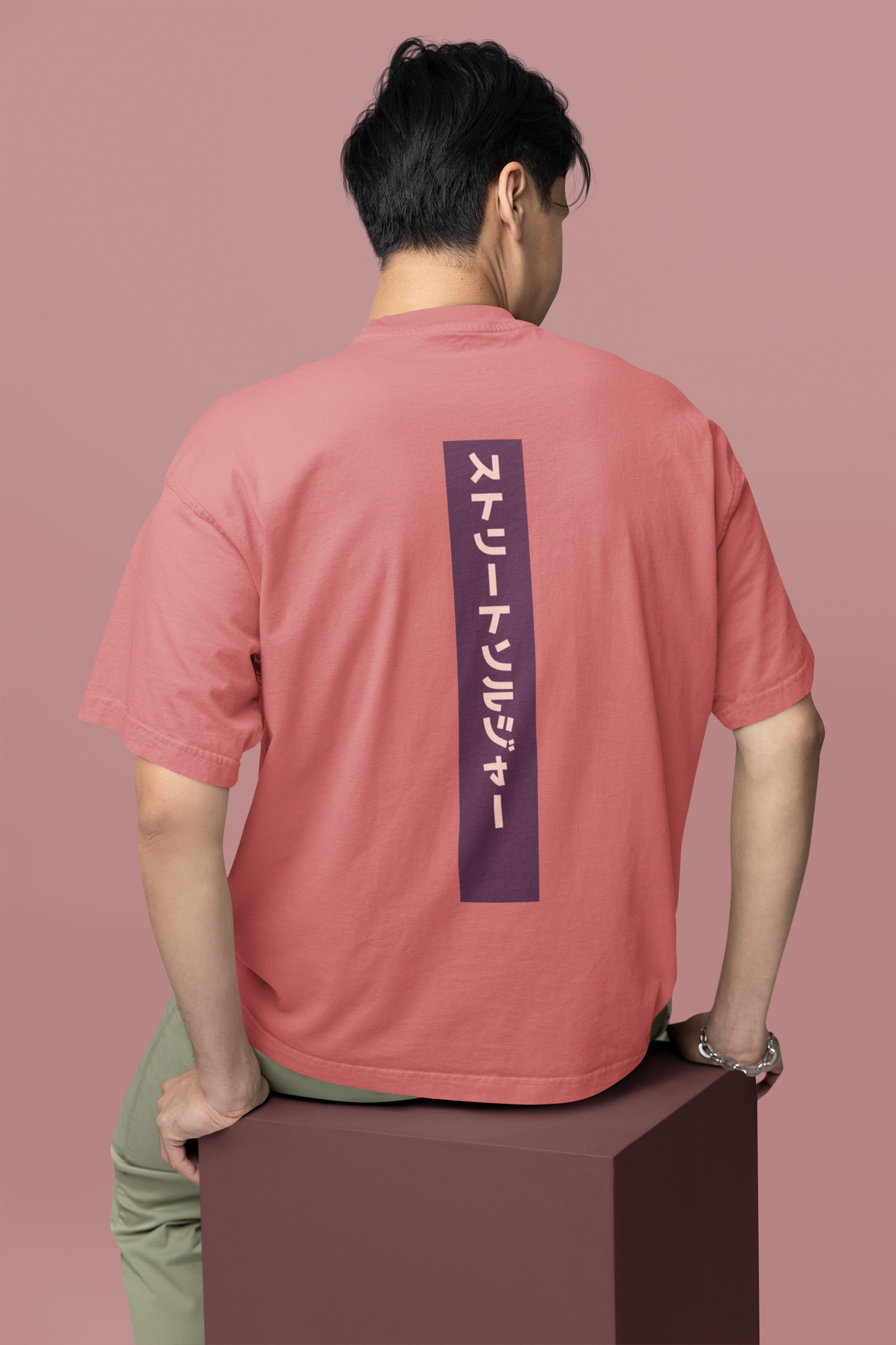 Street Ninja Oversized coral Front and Back Printed T-shirt Unisex