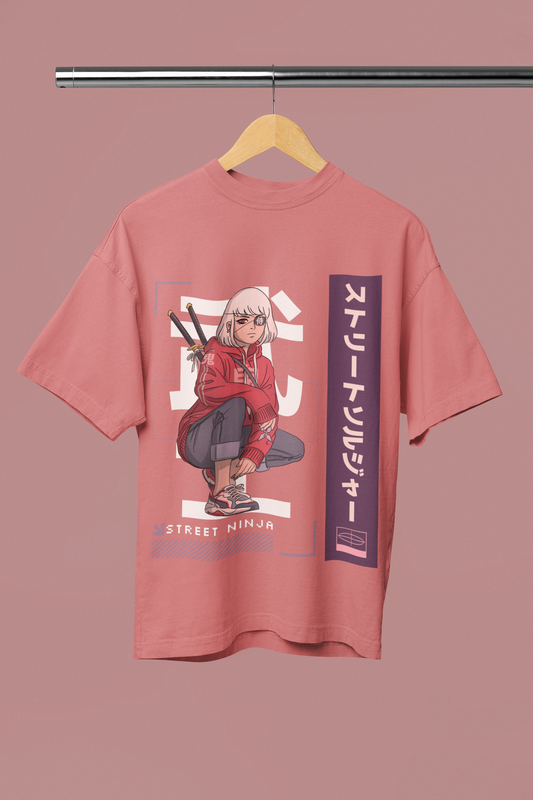 Street Ninja Oversized coral Front and Back Printed T-shirt Unisex