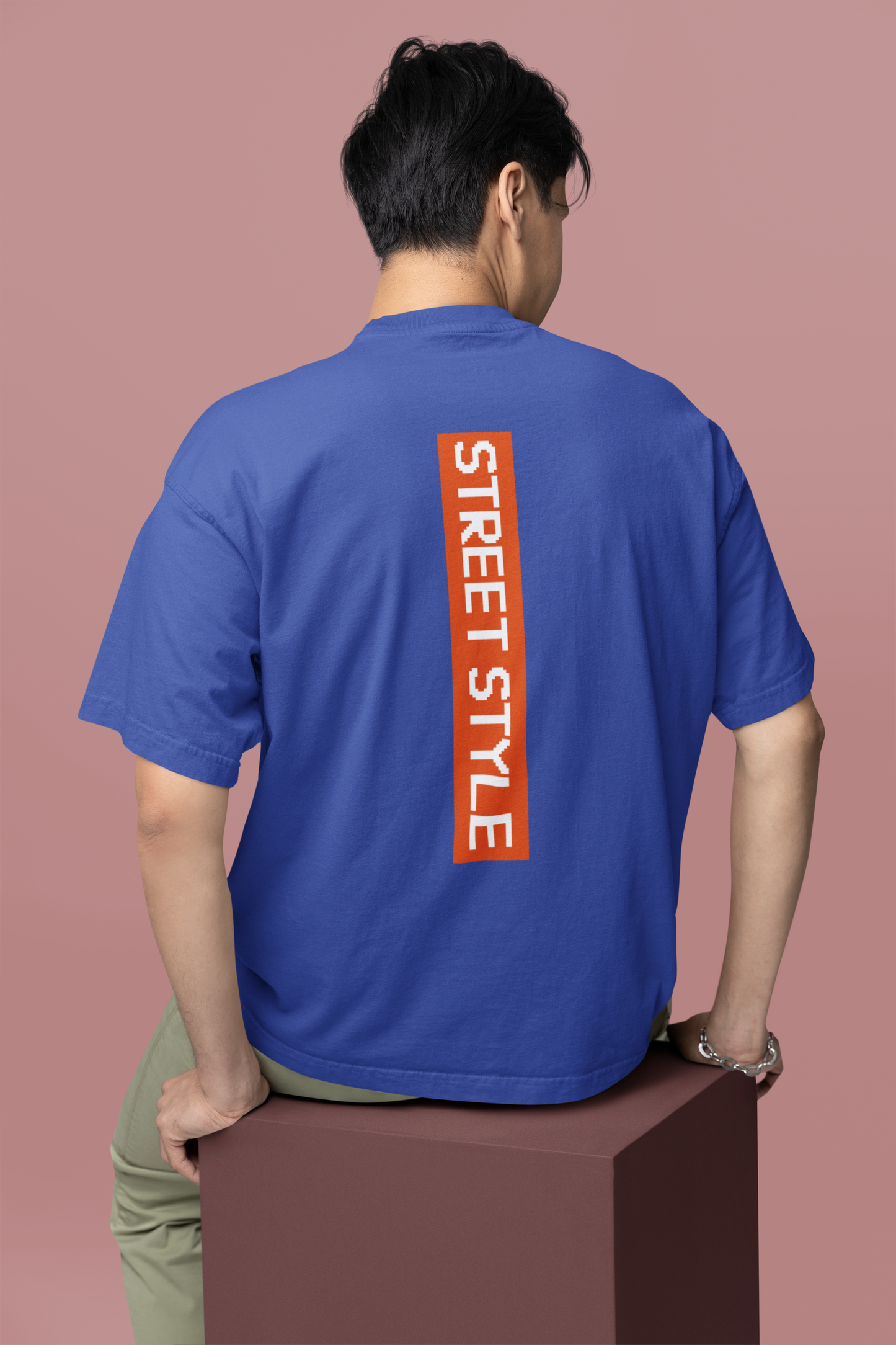 Street Style Oversized Royal Blue Front and Back Printed T-shirt Unisex