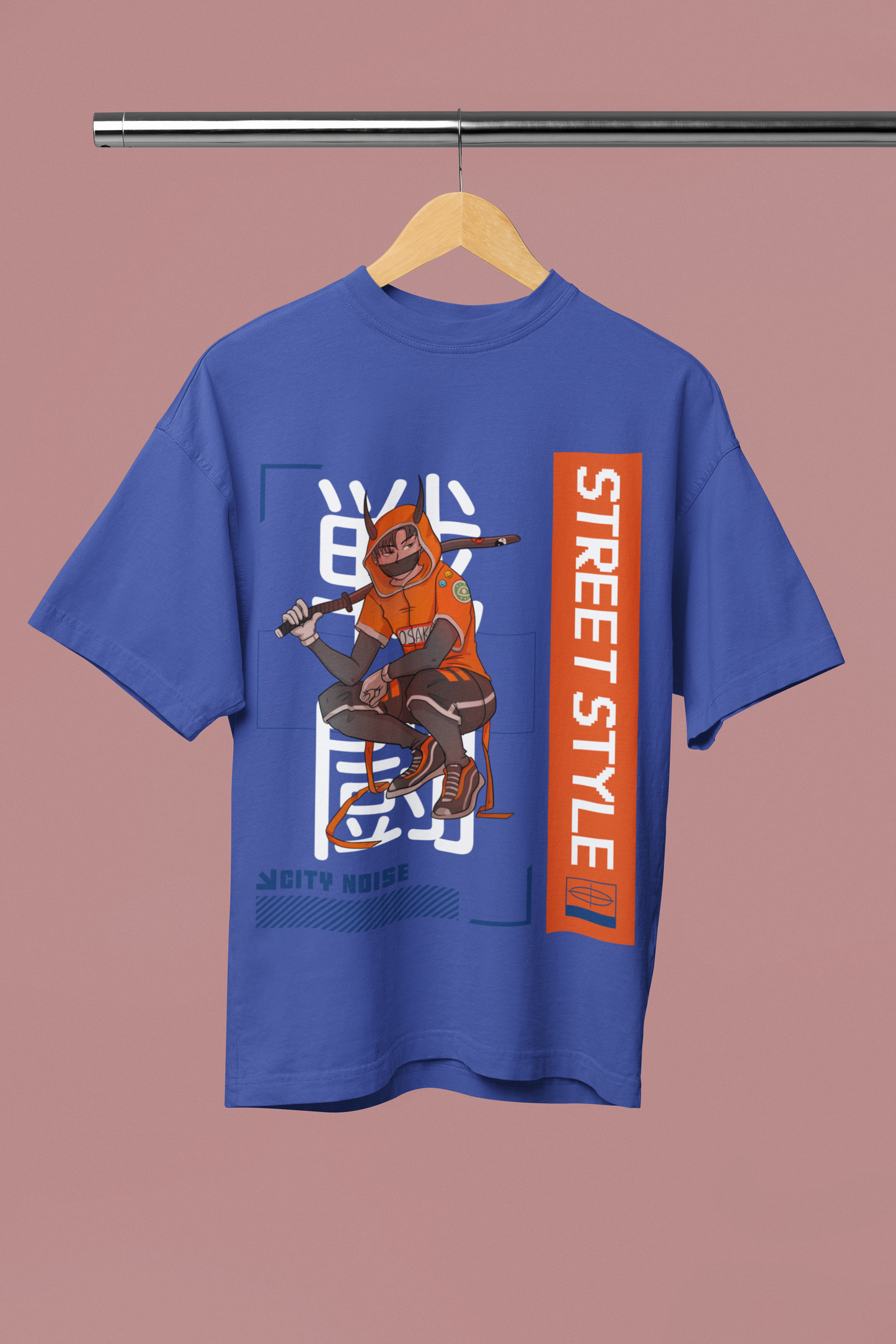 Street Style Oversized Royal Blue Front and Back Printed T-shirt Unisex