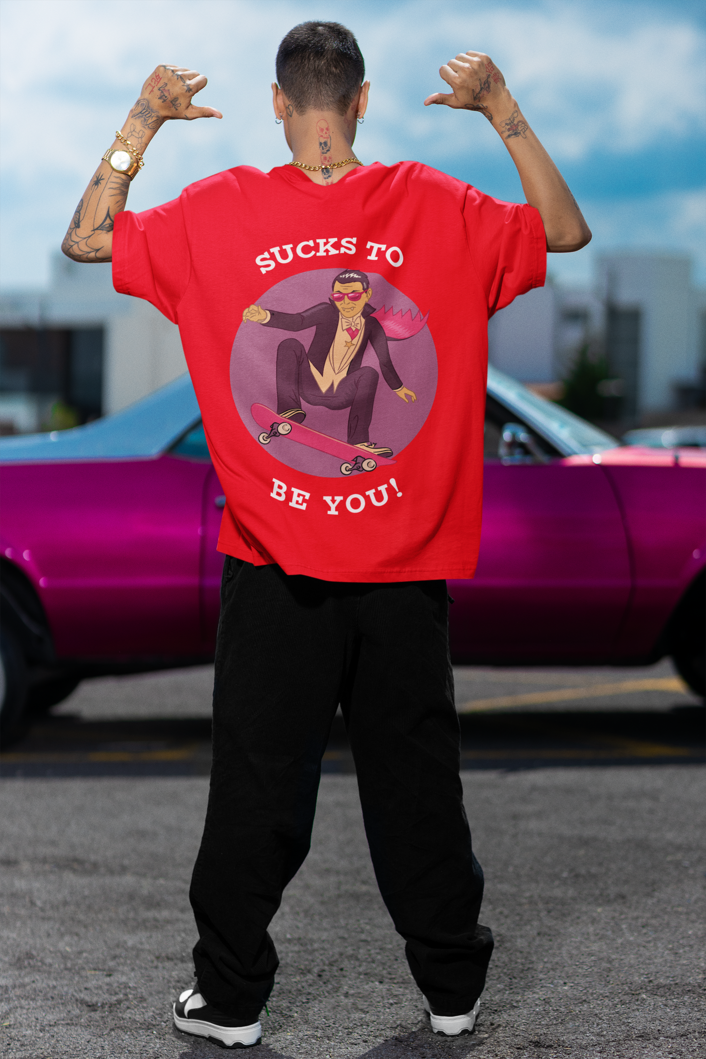 Sucks to be you Oversized Red Front and Back Printed T-shirt Unisex