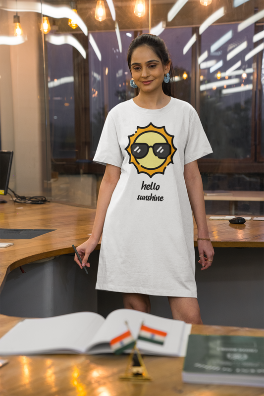 Hello sunshine Printed white T-shirt Dress