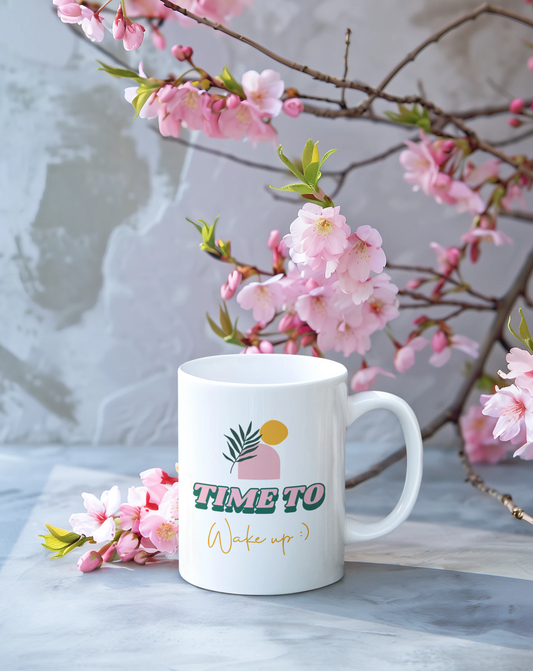 Time To Wakeup Printed White Coffee Mug