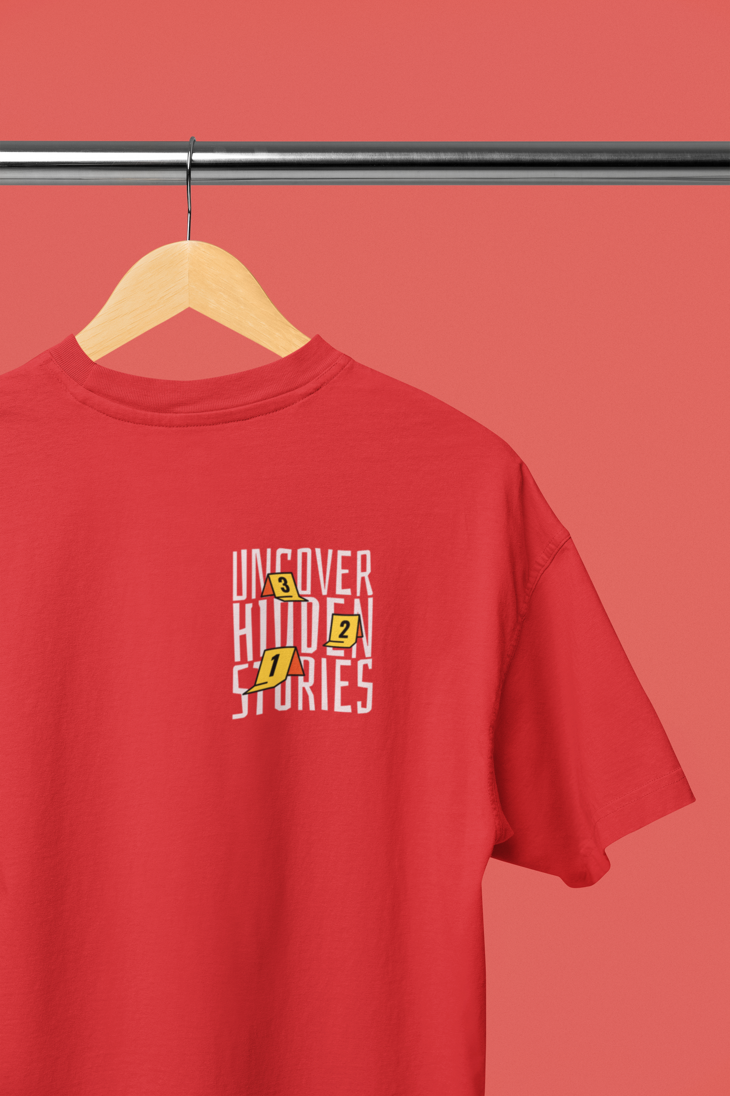 Uncover Hidden Stories Oversized Red Front and Back Printed T-shirt Unisex