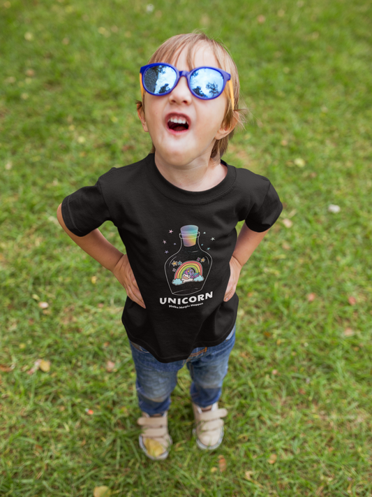 Unicorn Make Magic Happen Printed Black Kids T-shirts