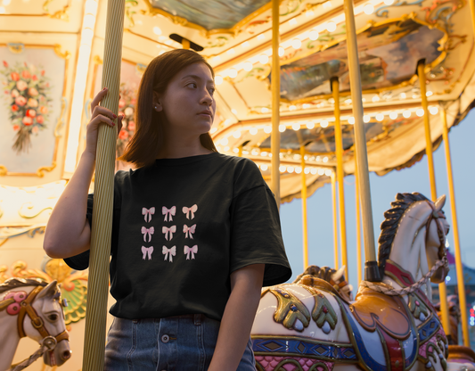 Pink Bows Oversized Black Printed T-shirt Unisex