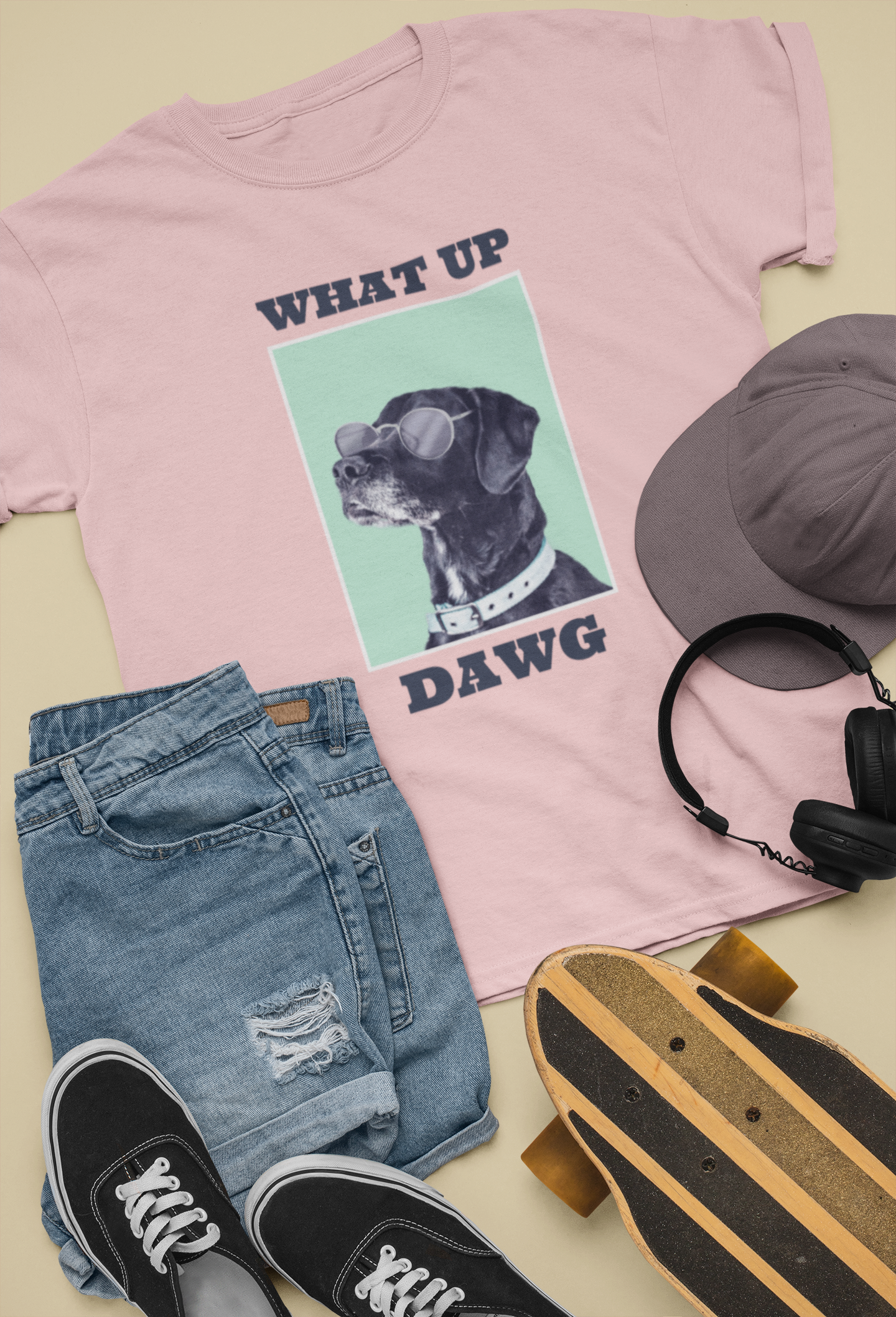 What Up Dawg Printed Light Pink Unisex T-Shirt