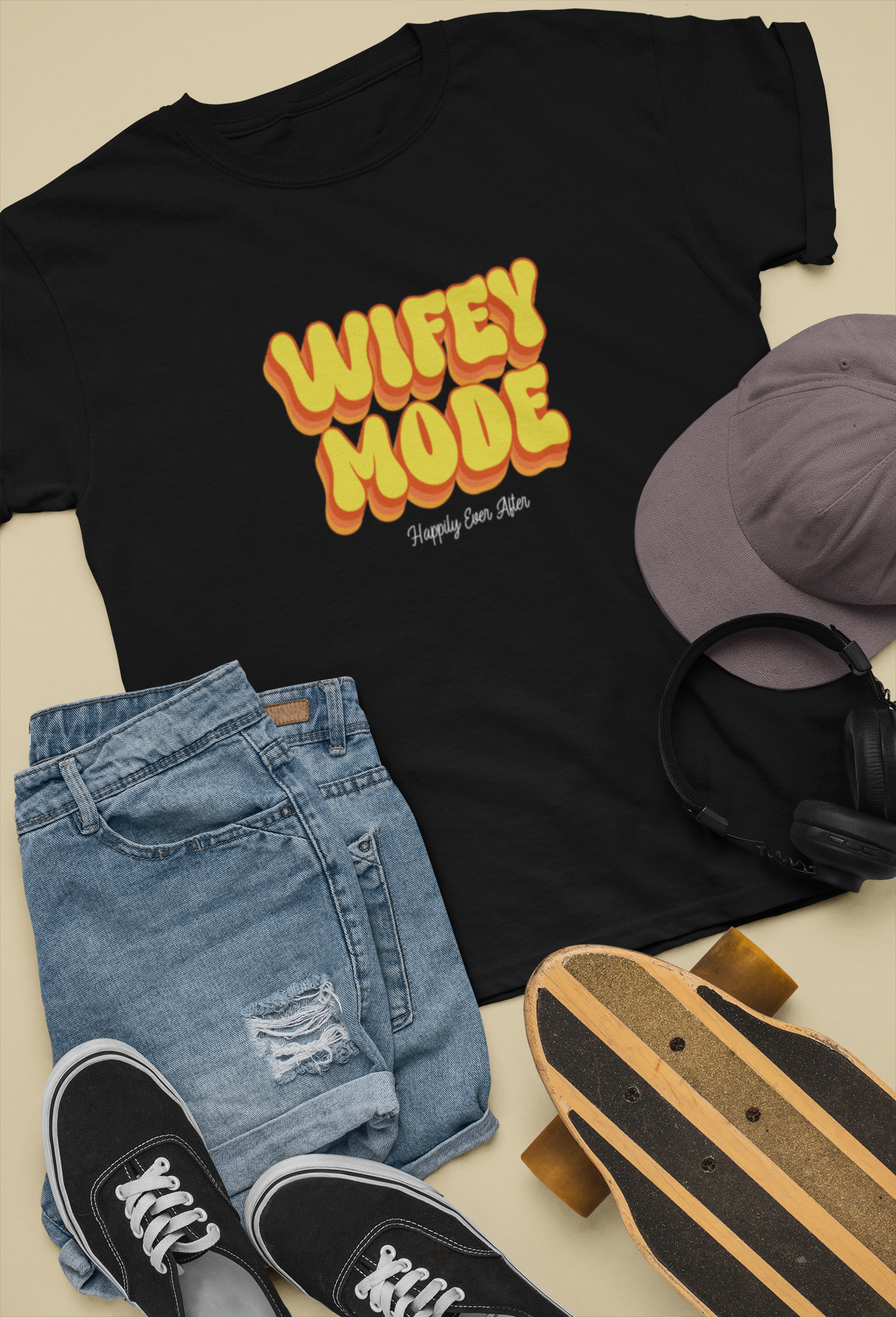 Wifey Mode Printed Black Unisex T-Shirt