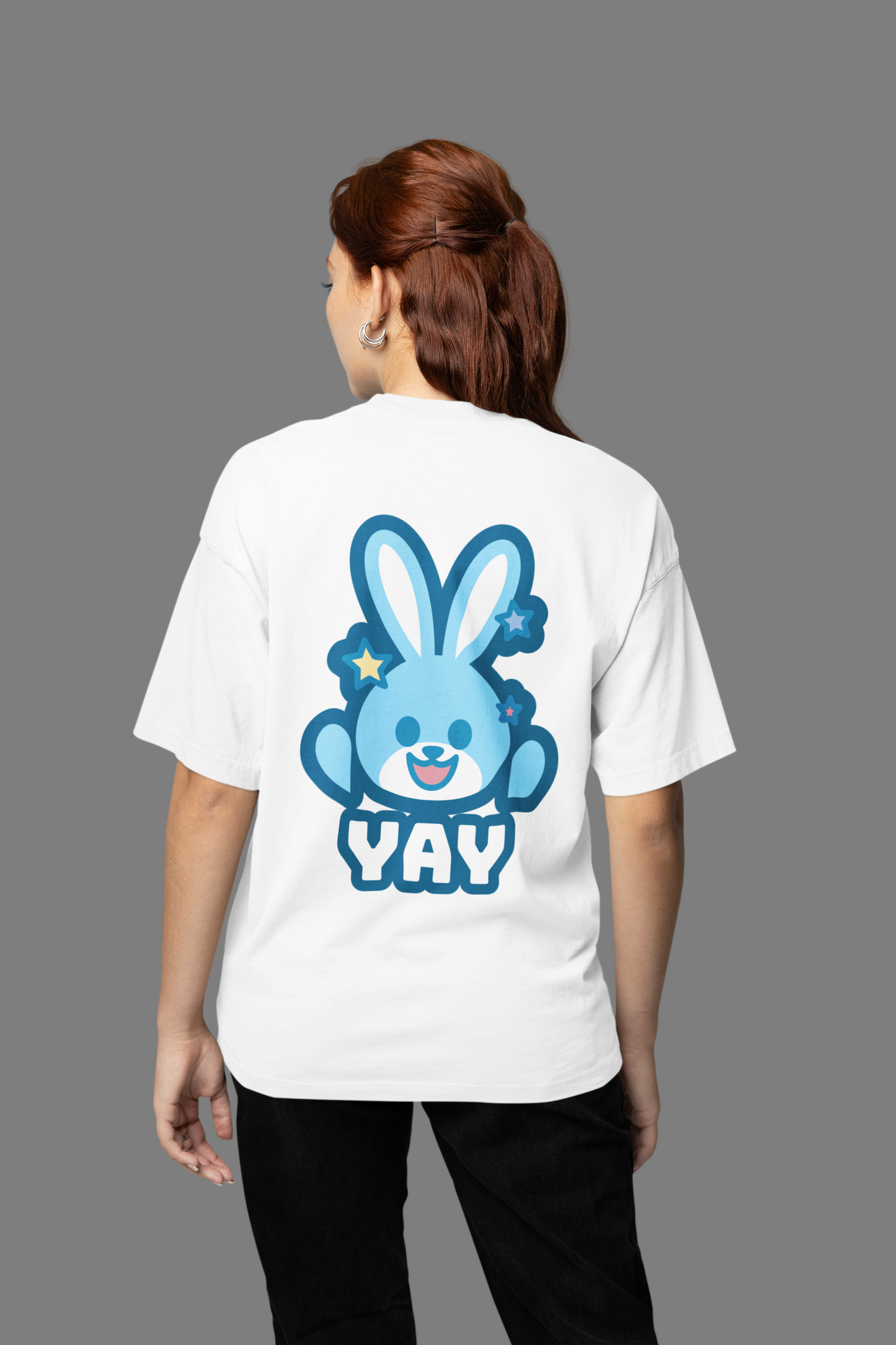 Yay Oversized White Front and Back Printed T-shirt Unisex